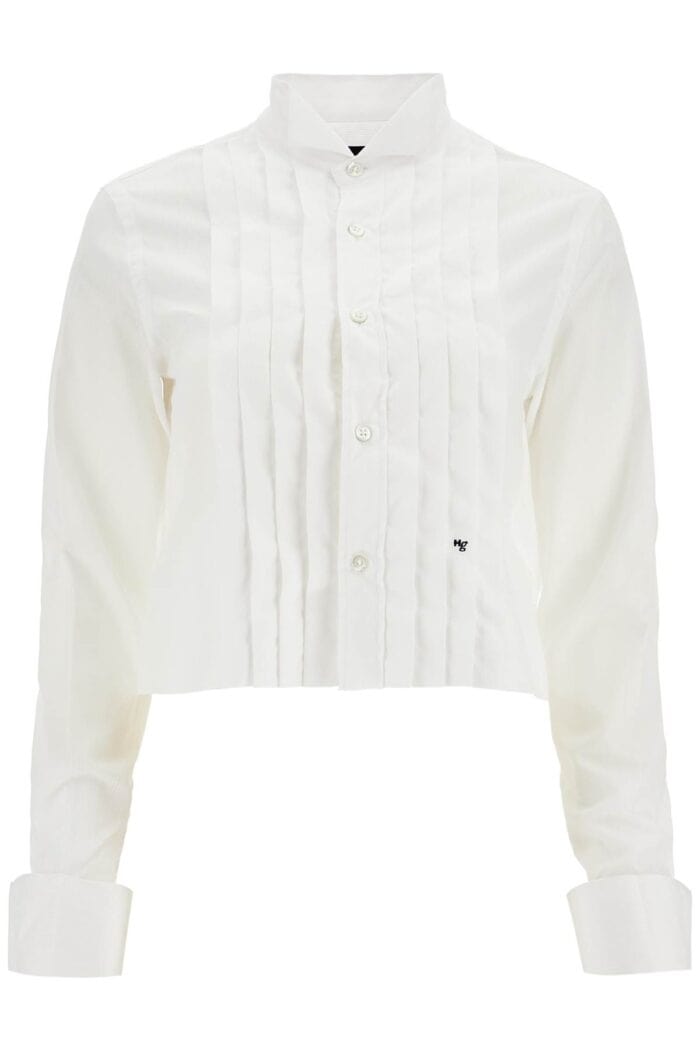 HOMME GIRLS White Cropped Tuxedo Shirt With Wide Neckline