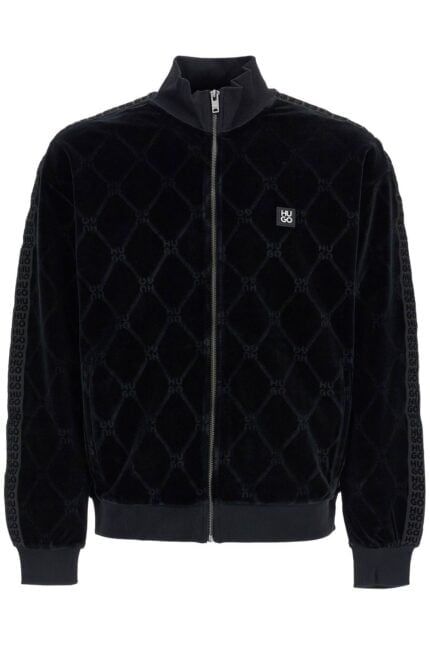 HUGO Black High Neck Zip Sweatshirt With Diamond Pattern