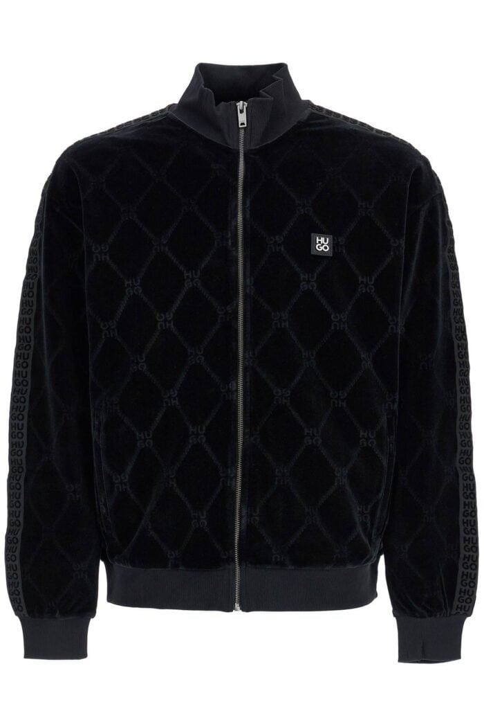 HUGO Black High Neck Zip Sweatshirt With Diamond Pattern