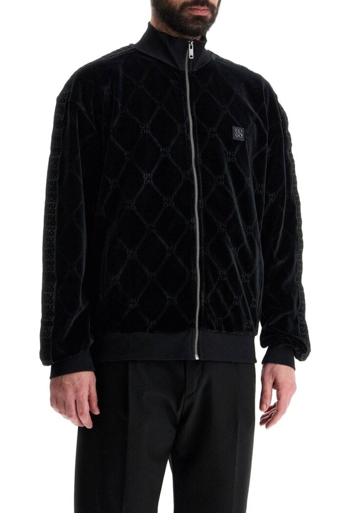 HUGO Black High Neck Zip Sweatshirt With Diamond Pattern