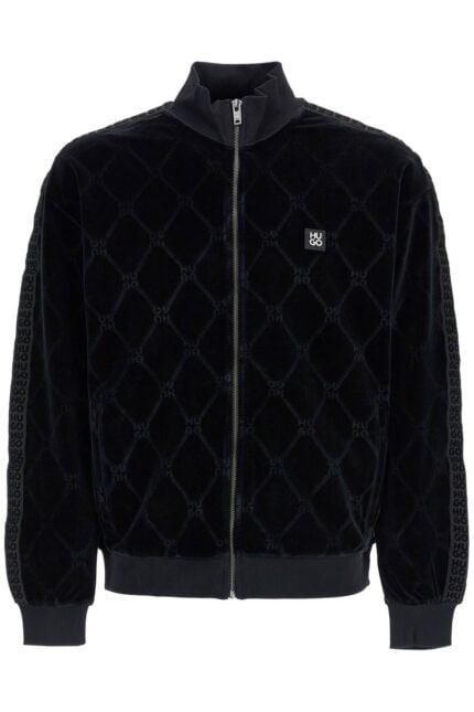 HUGO Black High Neck Zip Sweatshirt With Diamond Pattern