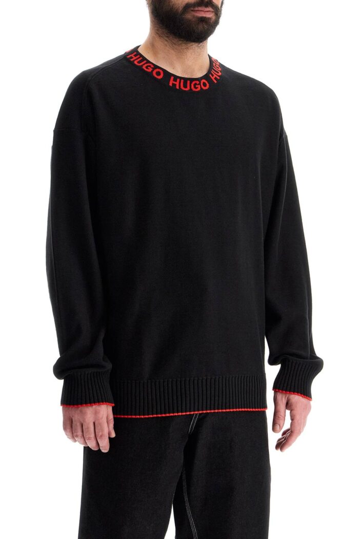 HUGO Black Wide Neck Sweatshirt Loose Fit Long Sleeve