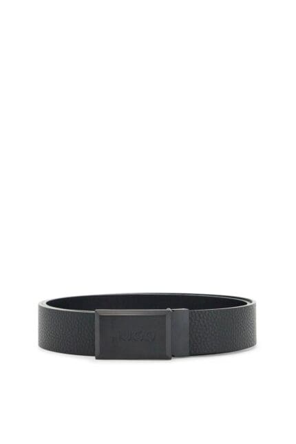 HUGO Men's Black Croc-embossed Leather Belt With Metal Buckle