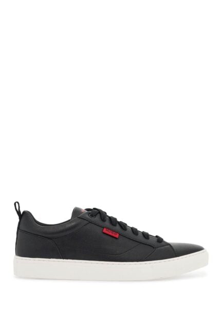 HUGO Men's Minimalist Black Sneakers With Rubber Sole And Red Logo