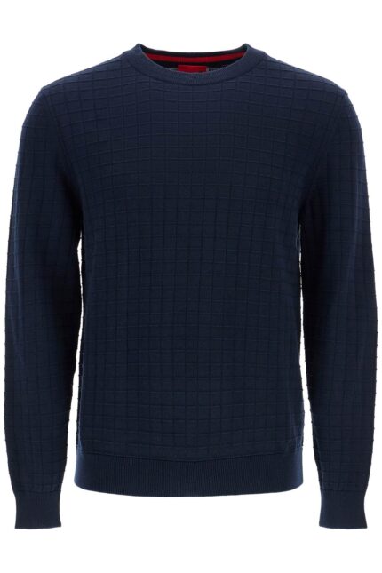 HUGO Navy Blue Cotton Sweater With Round Neck Regular Fit