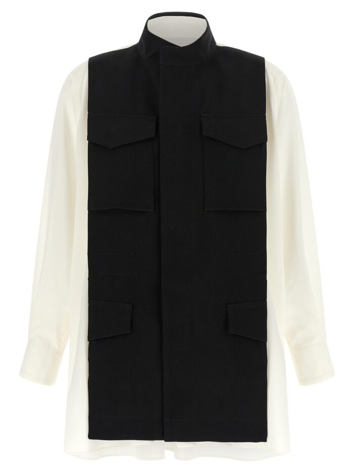 sacai hybrid shirt with front panel model. SACAI Hybrid Shirt With Front Panel Model.