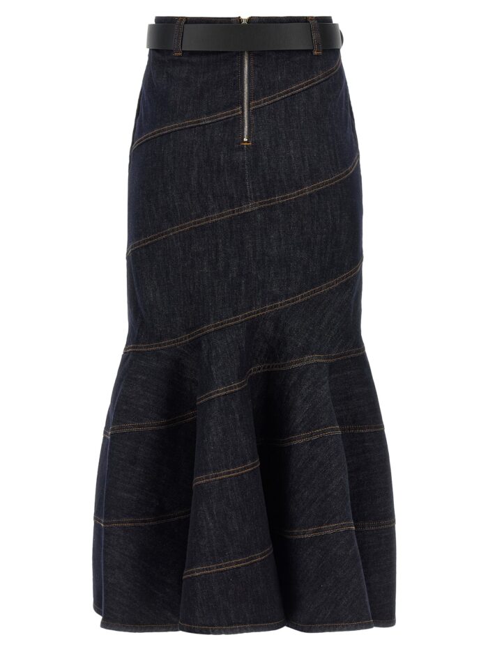 SELF PORTRAIT 'Indigo Denim Belted Midi' Skirt