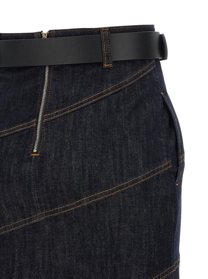 SELF PORTRAIT 'Indigo Denim Belted Midi' Skirt