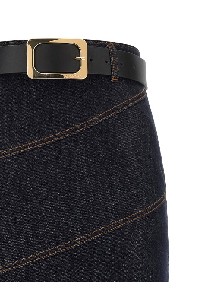 SELF PORTRAIT 'Indigo Denim Belted Midi' Skirt