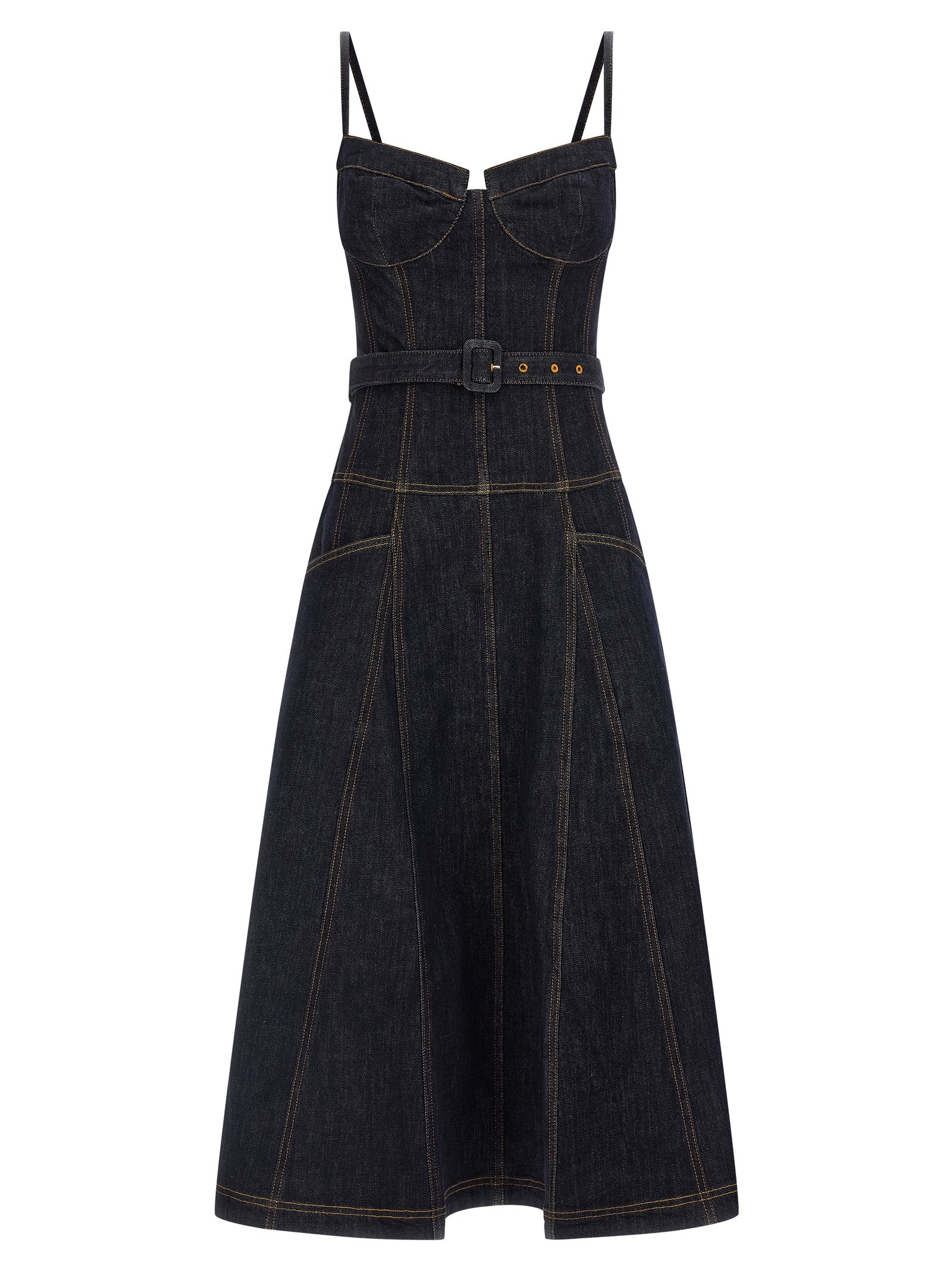 SELF PORTRAIT 'Indigo Denim Flared Midi' Dress