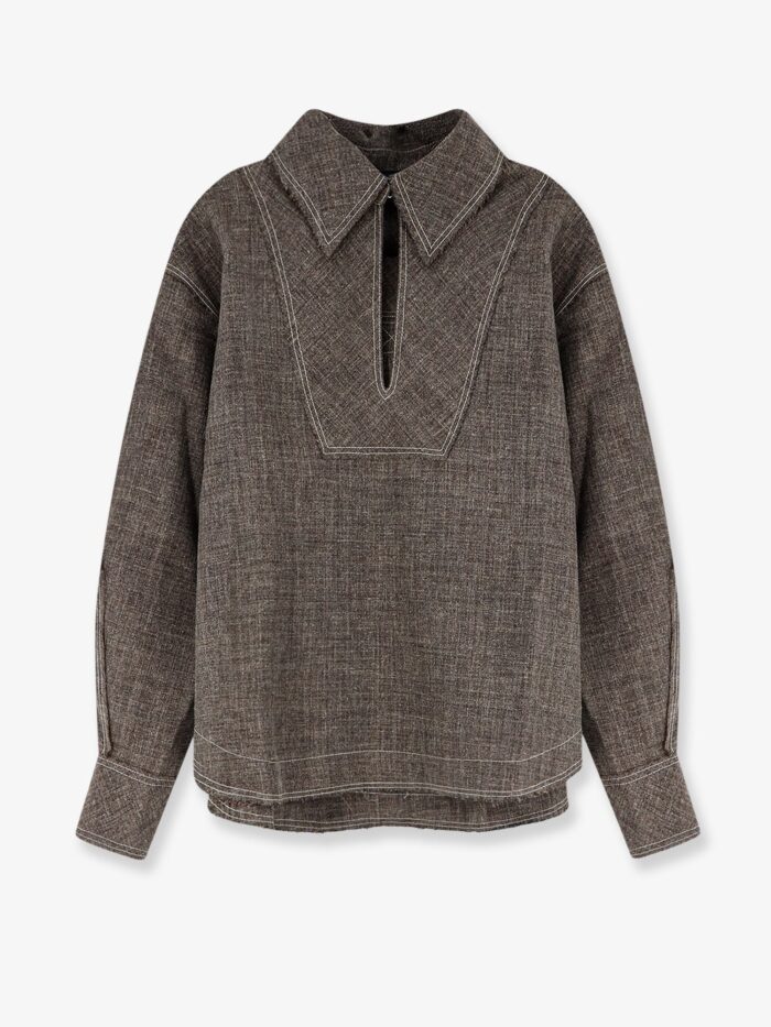 SOEUR Jana Shirt With Stitching In Melange Linen