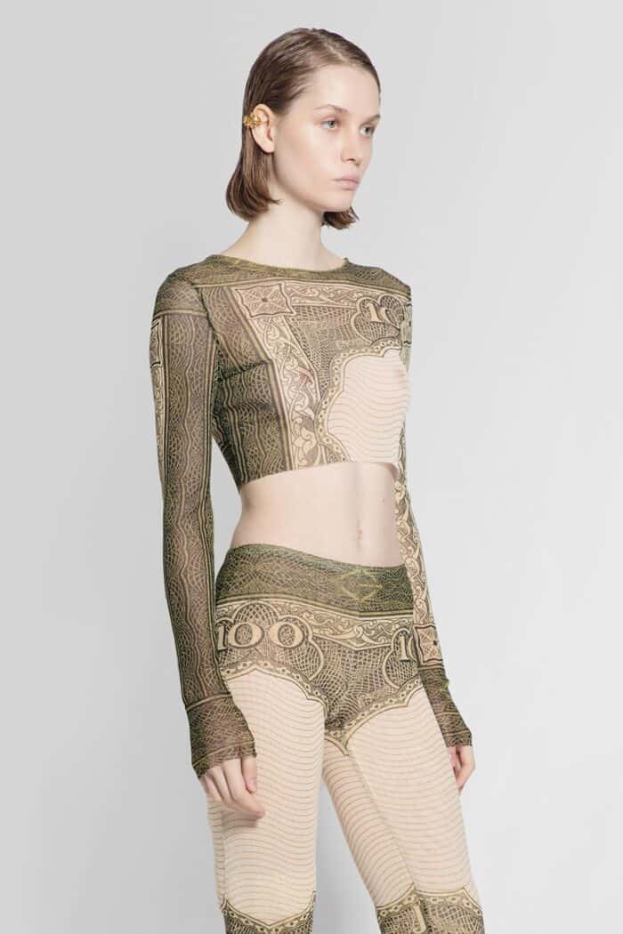 JEAN PAUL GAULTIER Cartouche Print Mesh Crop Top