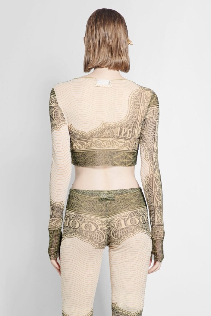 JEAN PAUL GAULTIER Cartouche Print Mesh Crop Top