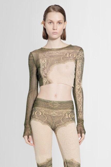 JEAN PAUL GAULTIER Cartouche Print Mesh Crop Top