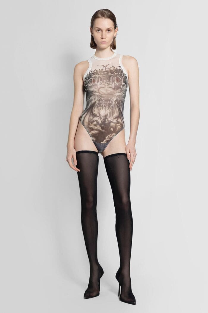 JEAN PAUL GAULTIER Diablo Print Mesh Bodysuit