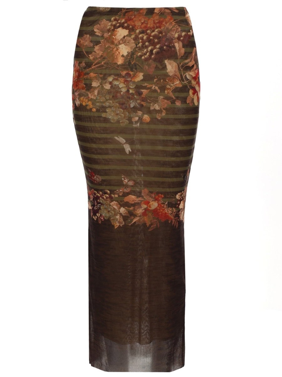 JEAN PAUL GAULTIER LONG SKIRT WITH "MARINIERE GRAPE" PRINT