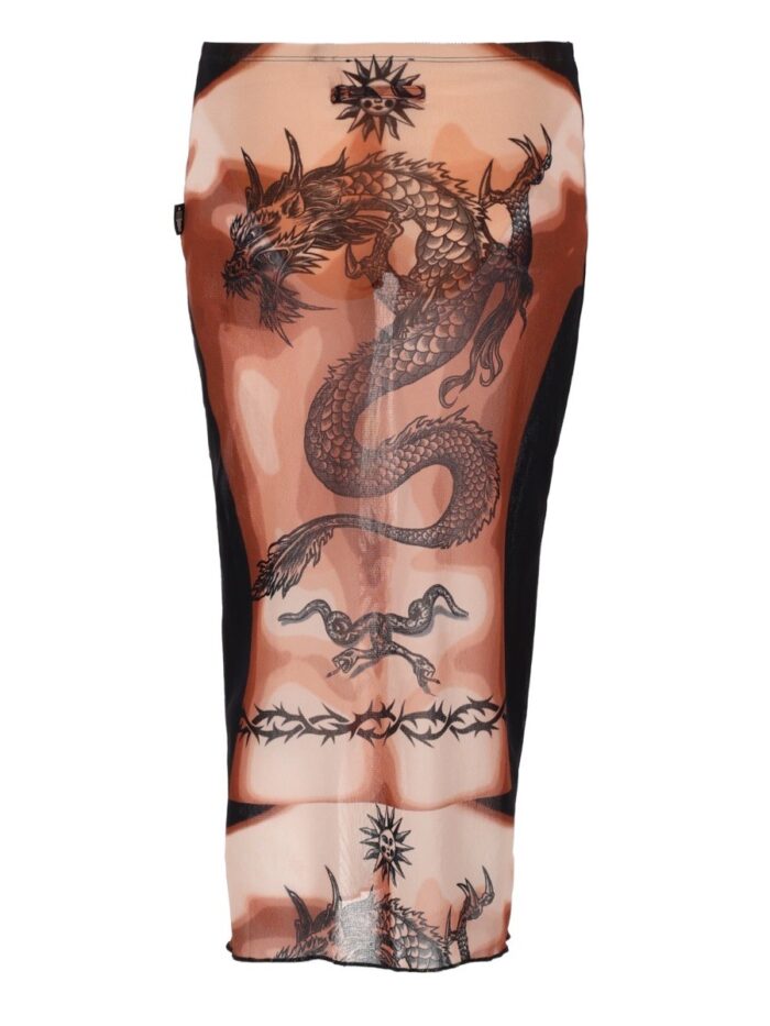 JEAN PAUL GAULTIER MIDI SKIRT WITH "SAFE SEX TATOO" PRINT