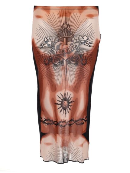 JEAN PAUL GAULTIER MIDI SKIRT WITH "SAFE SEX TATOO" PRINT