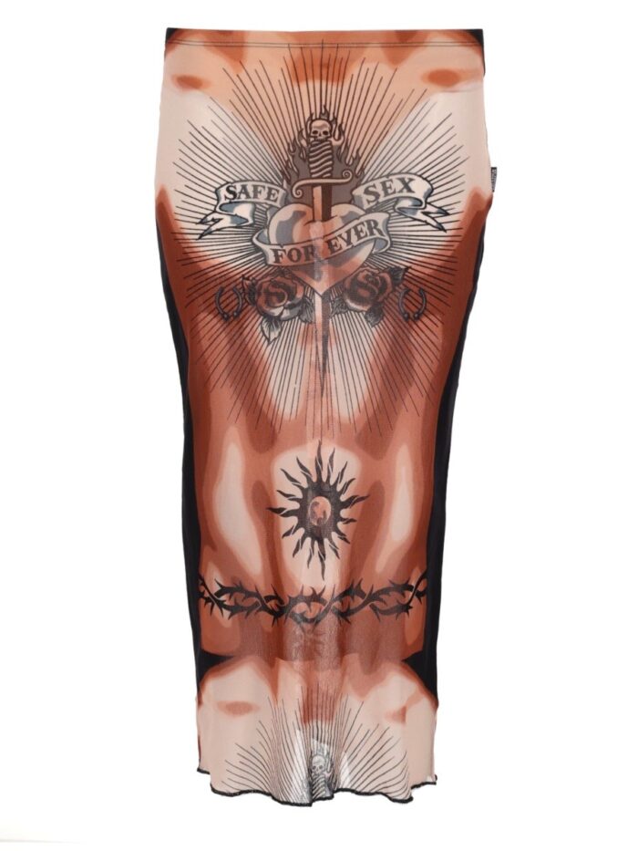 JEAN PAUL GAULTIER MIDI SKIRT WITH "SAFE SEX TATOO" PRINT