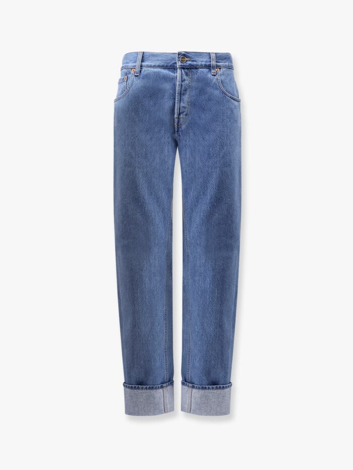 Jeans With Cuff And Gucci Web Detail