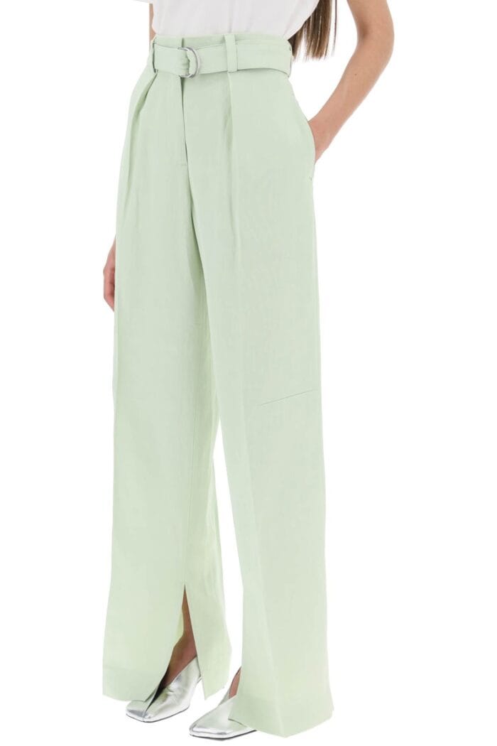 Jil Sander Belted Linen Blend Trousers