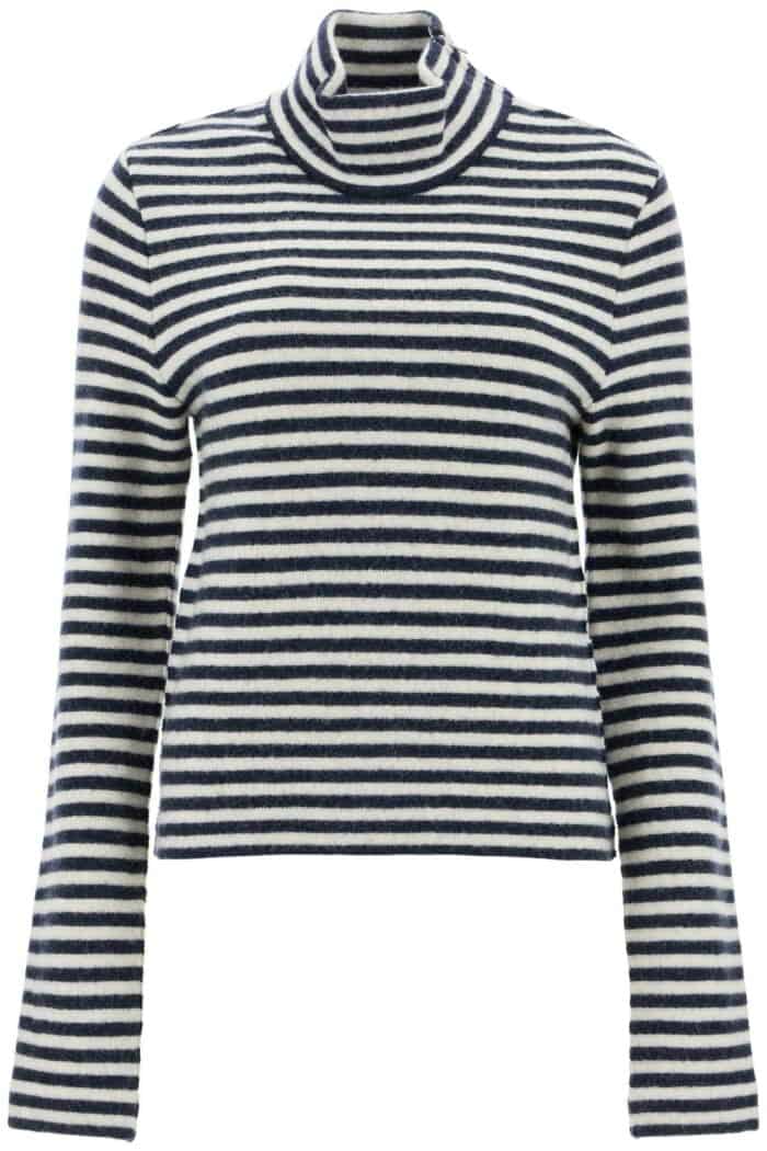 JIL SANDER Striped Boiled Wool Knit Pullover Sweater