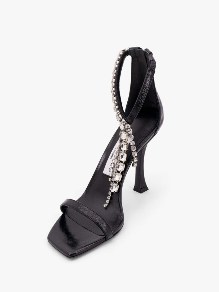 Jimmy Choo Black Vintage Leather Sandals With Crystals Detail