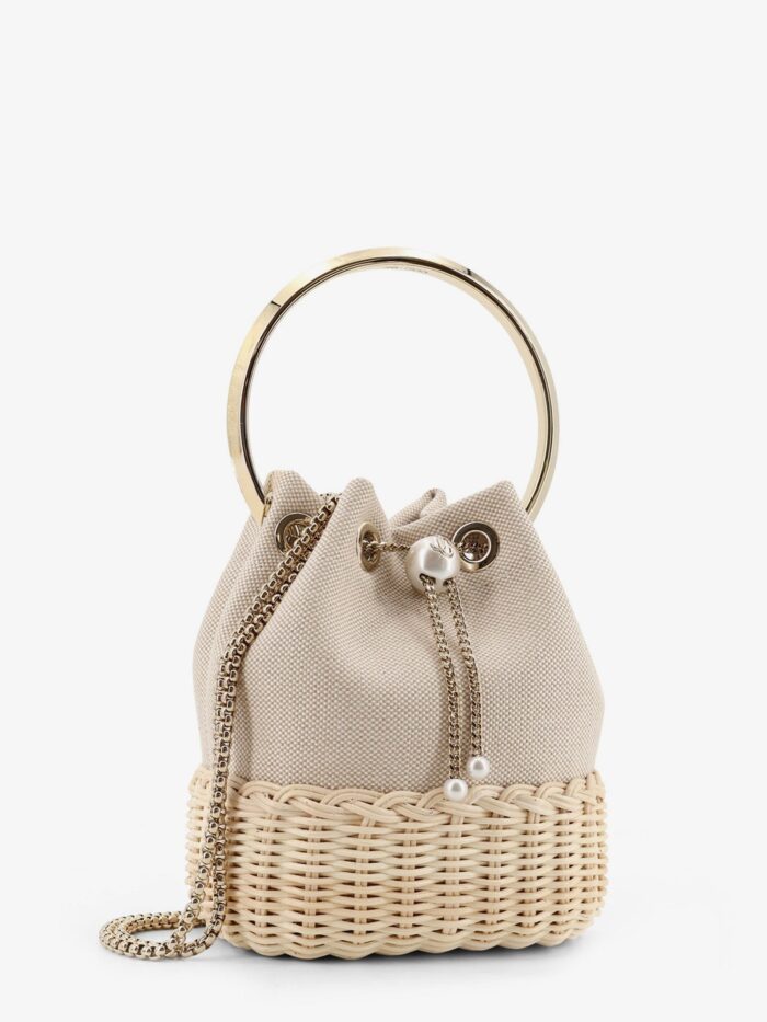 Jimmy Choo Bon Bon Raffia And Canvas Bucket Bag