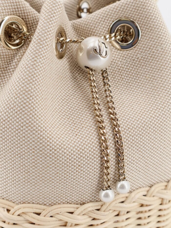 Jimmy Choo Bon Bon Raffia And Canvas Bucket Bag