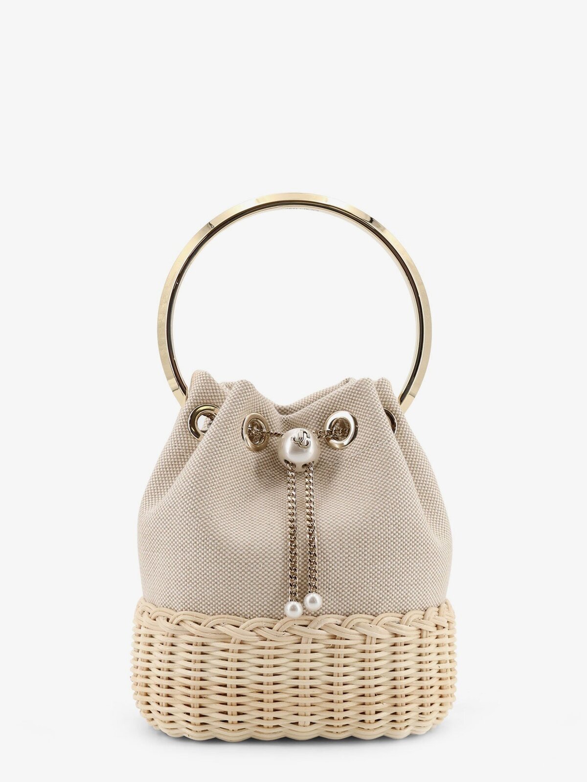 Jimmy Choo Bon Bon Raffia And Canvas Bucket Bag