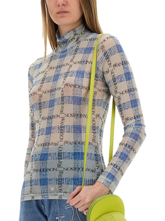 Jw Anderson SEMI-TRANSPARENT TOP WITH ALL-OVER LOGO