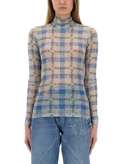 Jw Anderson SEMI-TRANSPARENT TOP WITH ALL-OVER LOGO