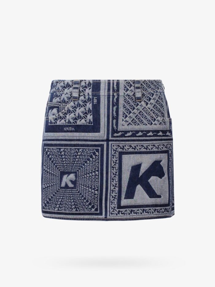K KRIZIA Printed Blue Denim Skirt