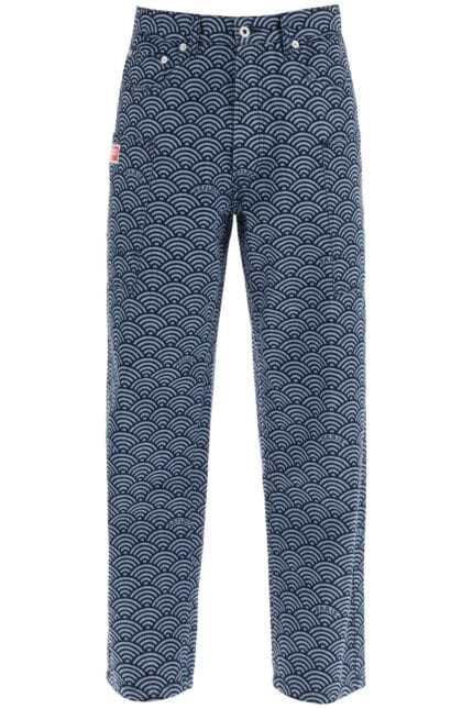 KENZO Monkey Workwear Jeans With Seigaiha Print