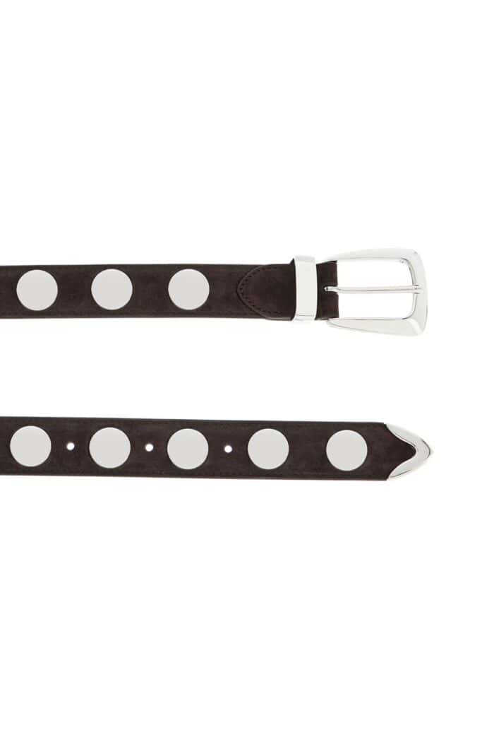 KHAITE Coffee Calfskin Belt With Studs 30mm