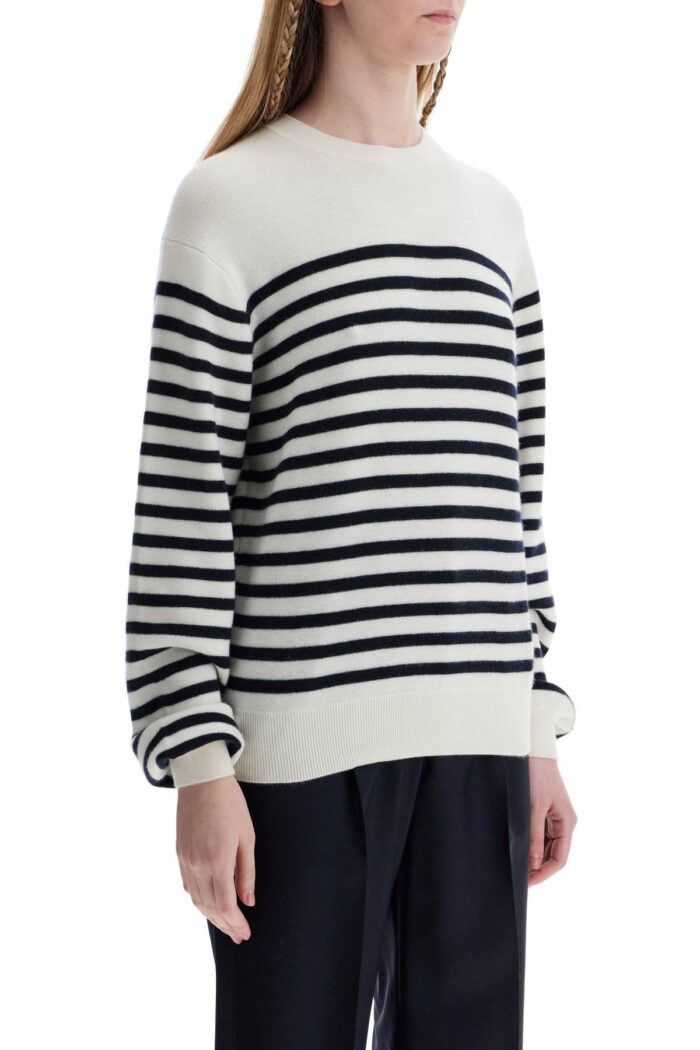 khaite white and navy blue striped merino wool sweater KHAITE White And Navy Blue Striped Merino Wool Sweater