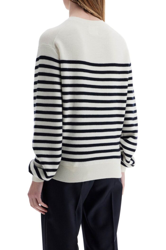 khaite white and navy blue striped merino wool sweater KHAITE White And Navy Blue Striped Merino Wool Sweater