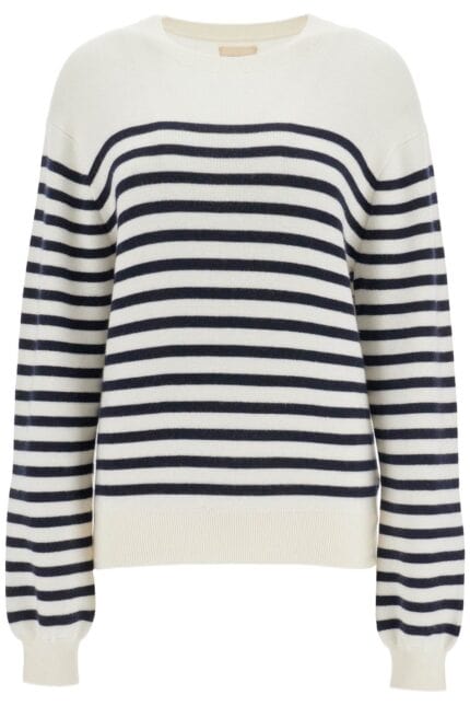 KHAITE White And Navy Blue Striped Merino Wool Sweater