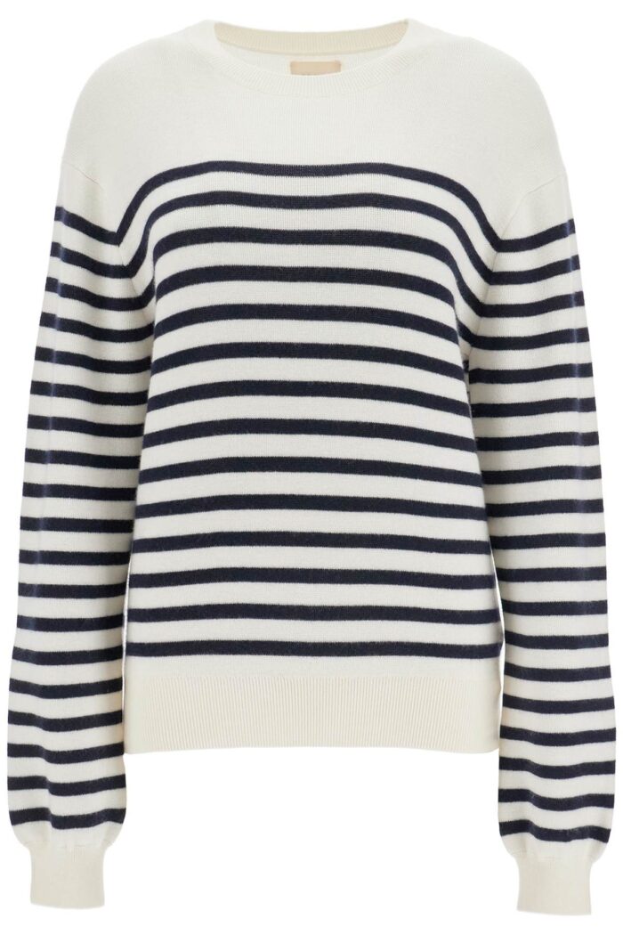khaite white and navy blue striped merino wool sweater KHAITE White And Navy Blue Striped Merino Wool Sweater
