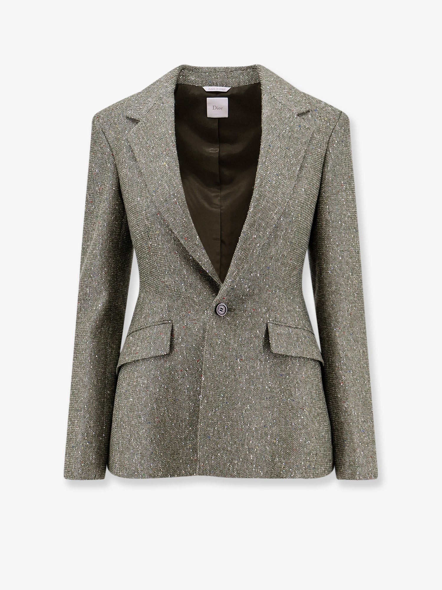 Dior Khaki Donegal Tweed Blazer With Multicolored Sequins Embroidery