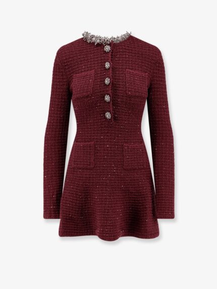 SELF PORTRAIT Knitted Bordeaux Dress With Jewel Details