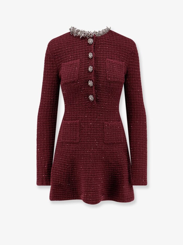 self portrait knitted bordeaux dress with jewel details SELF PORTRAIT Knitted Bordeaux Dress With Jewel Details