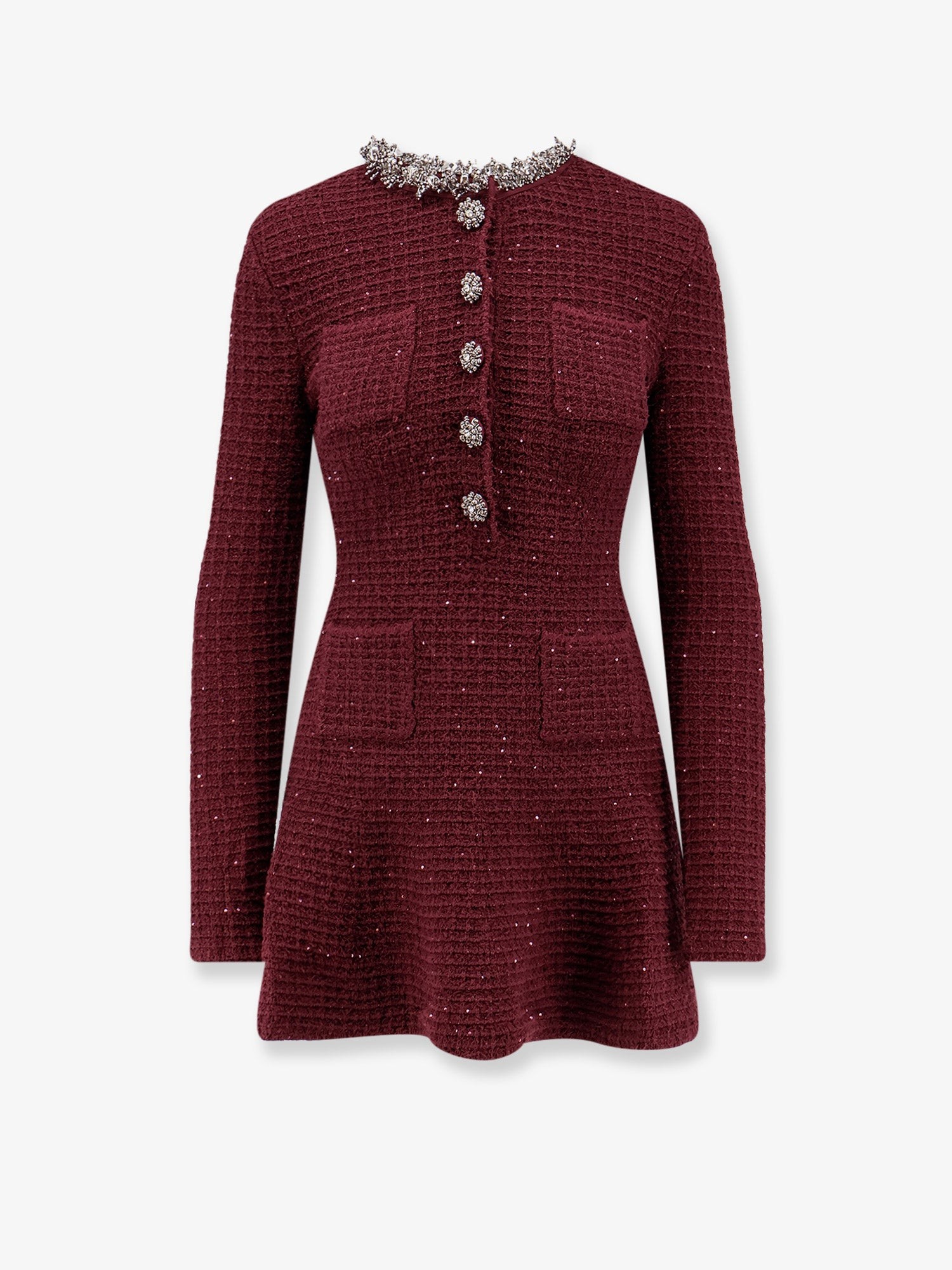 SELF PORTRAIT Knitted Bordeaux Dress With Jewel Details