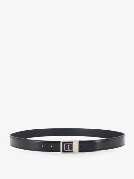 Saint Laurent La 66 Leather Belt With Silver Metal Buckle