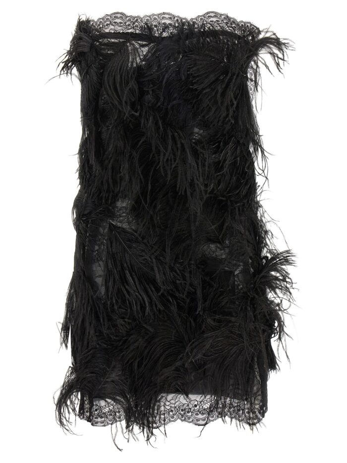 the attico lace and feather dress The Attico Lace And Feather Dress