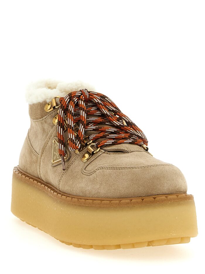 PRADA Lace-up Ankle Boots With Shearling