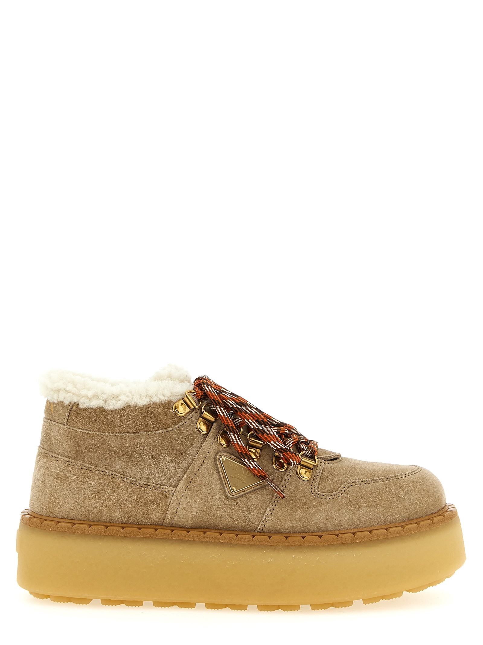 PRADA Lace-up Ankle Boots With Shearling