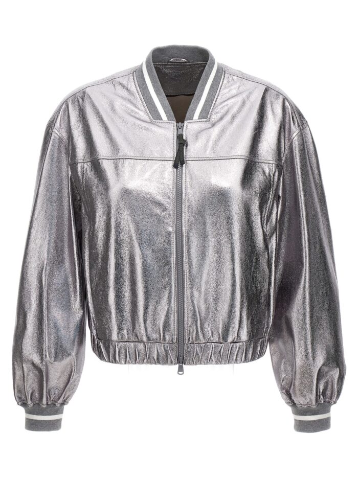 brunello cucinelli laminated leather bomber jacket Brunello Cucinelli Laminated Leather Bomber Jacket