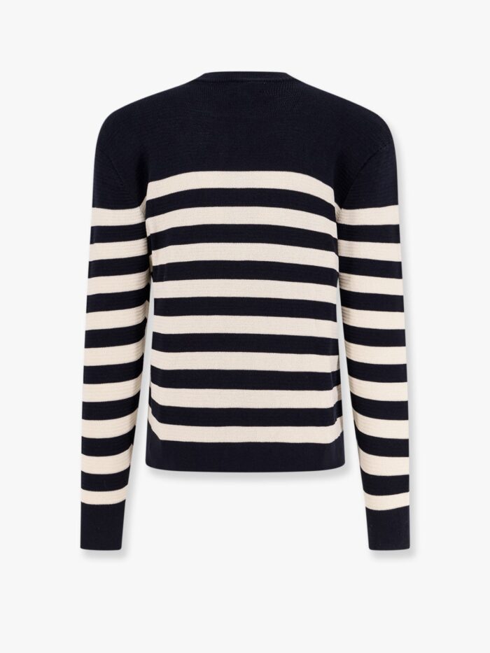 Laneus Striped Cotton Sweater With Diagonal Buttons