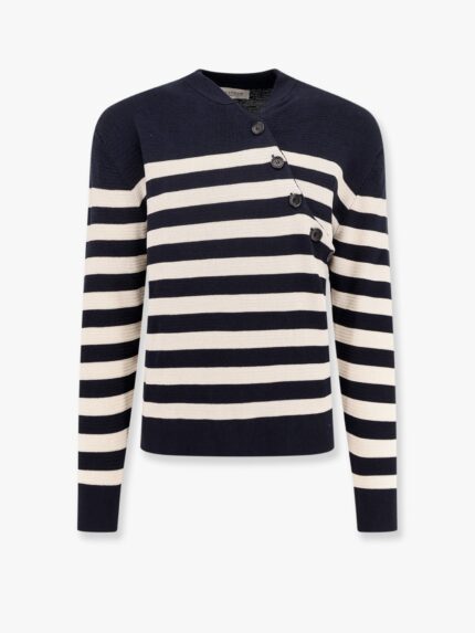 Laneus Striped Cotton Sweater With Diagonal Buttons